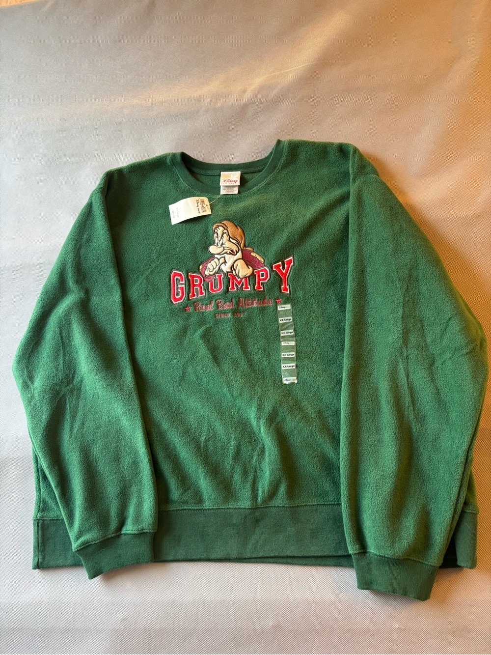 NWT Vintage Disney Store Grumpy Green Fleece Crewneck Sweatshirt Unisex 2XL